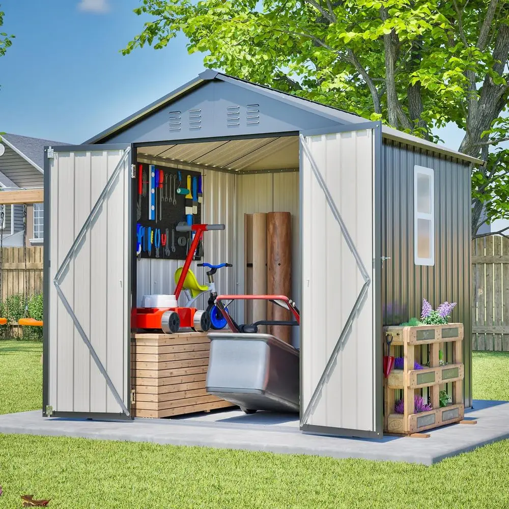 Gardening Tools Of - 6x6 Galvanized Steel Outdoor Storage Shed