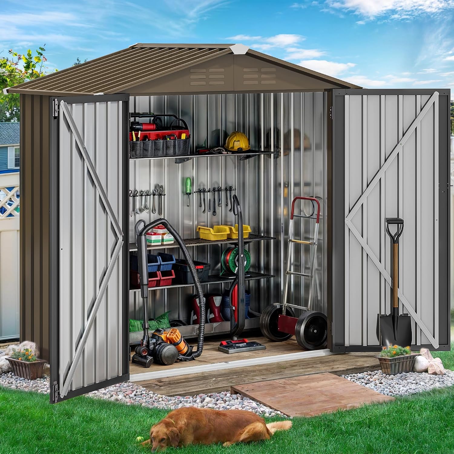 6x4ft Metal Outdoor Storage Sh - Gardening Tools Of 评论和价格