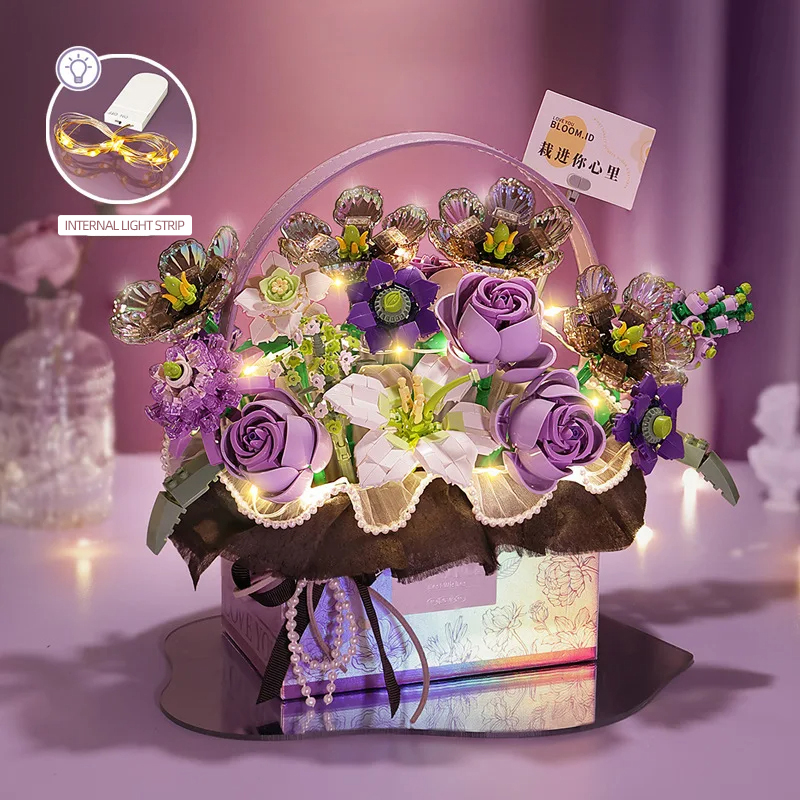 Creative Pink Rose Basket Bouq - Gardening Tools Girls 评论和价格